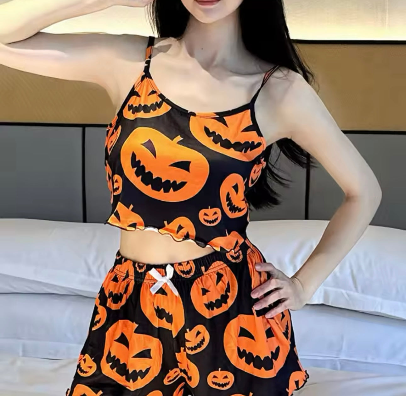 Halloween Pumpkin Crop PJs Set